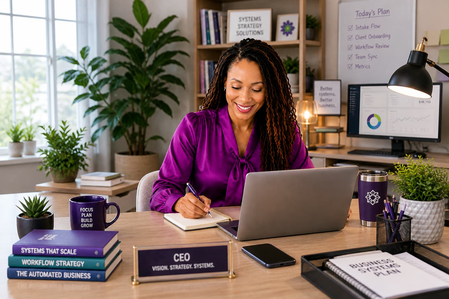 K.I. Connects Business Systems Reset hero showing intake, scheduling, workflow, and reporting cards